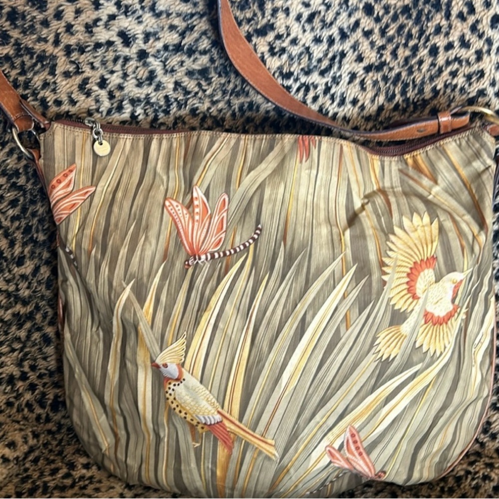 VGUC Salvatore Ferragamo nylon & leather jungle print large shoulder hobo bag - Picture 7 of 17